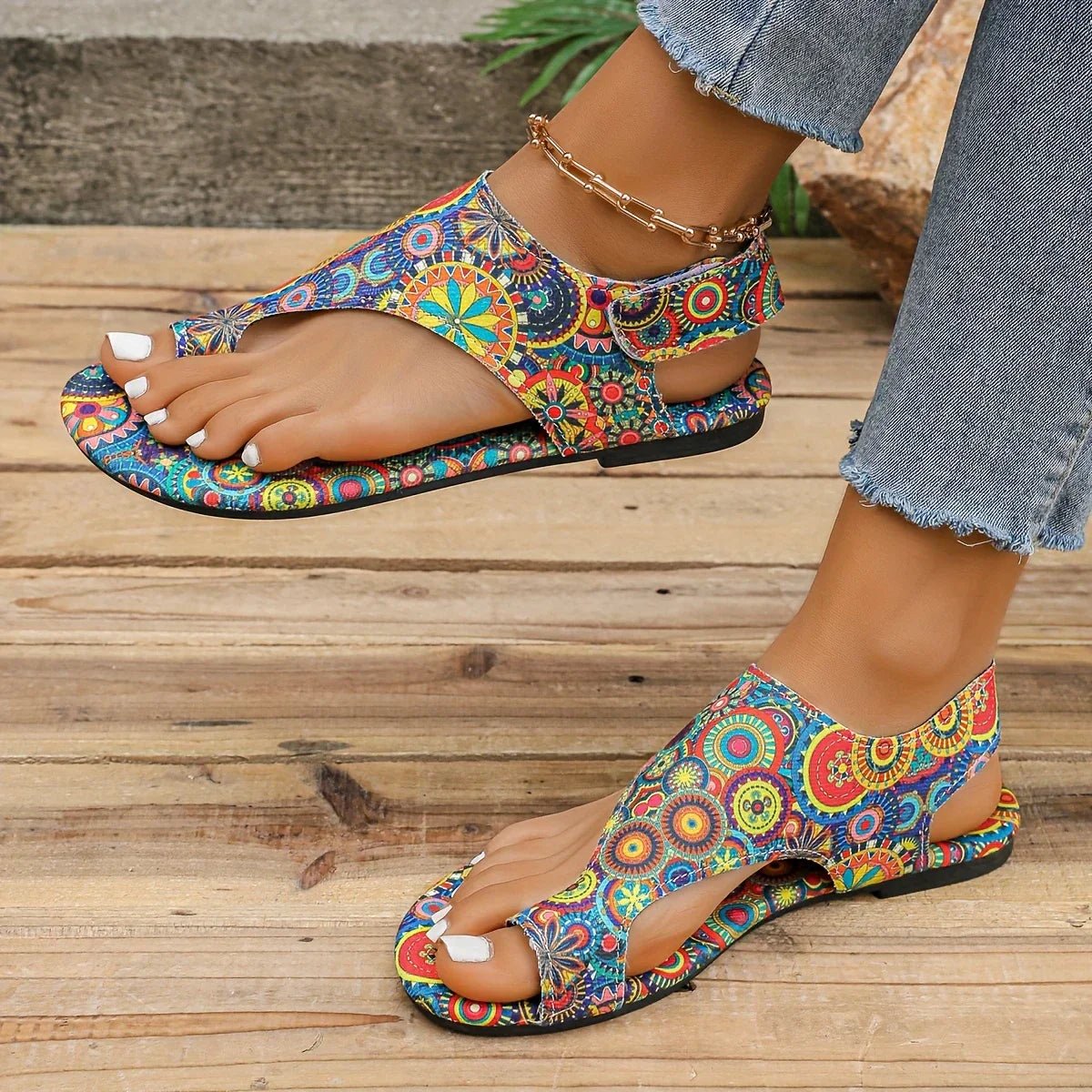 Women's Bohemian Toe-Loop Comfort Sandals Mandala Print Flat