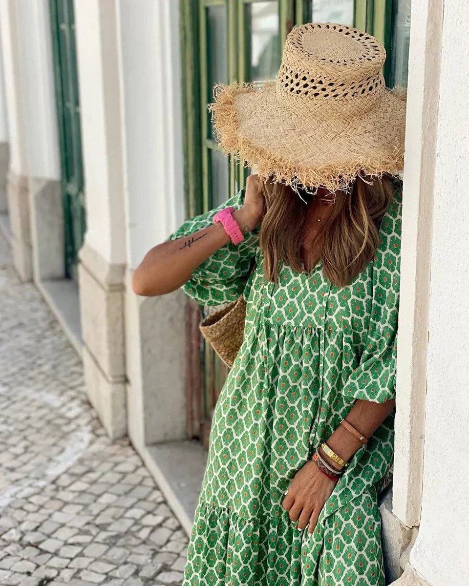 Women's Bohemian V-Neck Floral Summer Dress Tiered Maxi