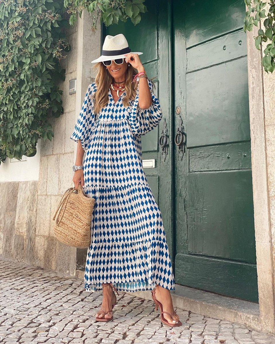Women's Bohemian V-Neck Floral Summer Dress Tiered Maxi