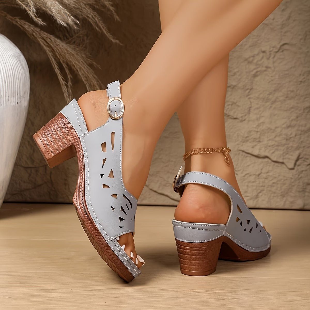 Women's Boho Cutout Slingback Comfort Sandals Block Heel