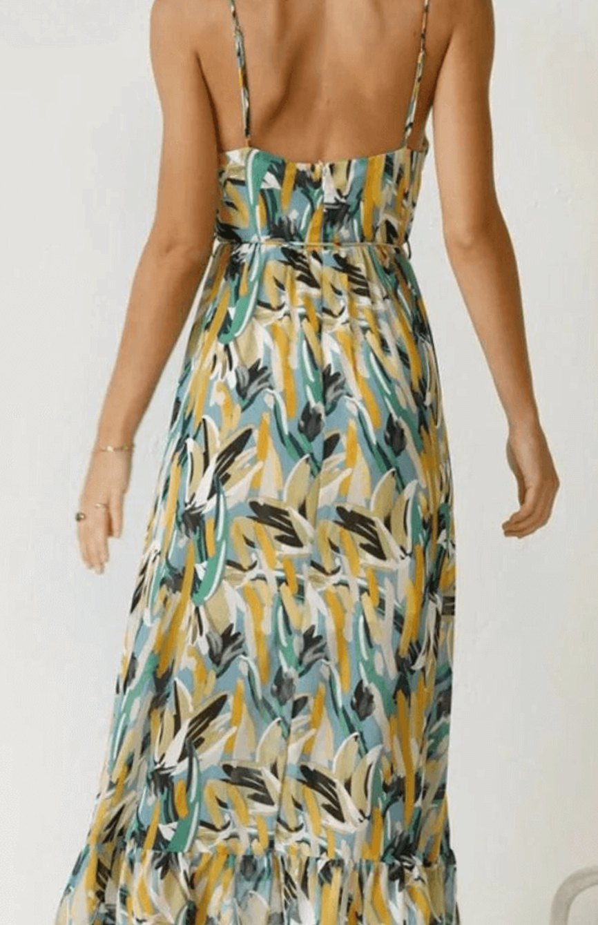 Women's Boho Floral Midi Spaghetti-Strap Flowy Summer Dress