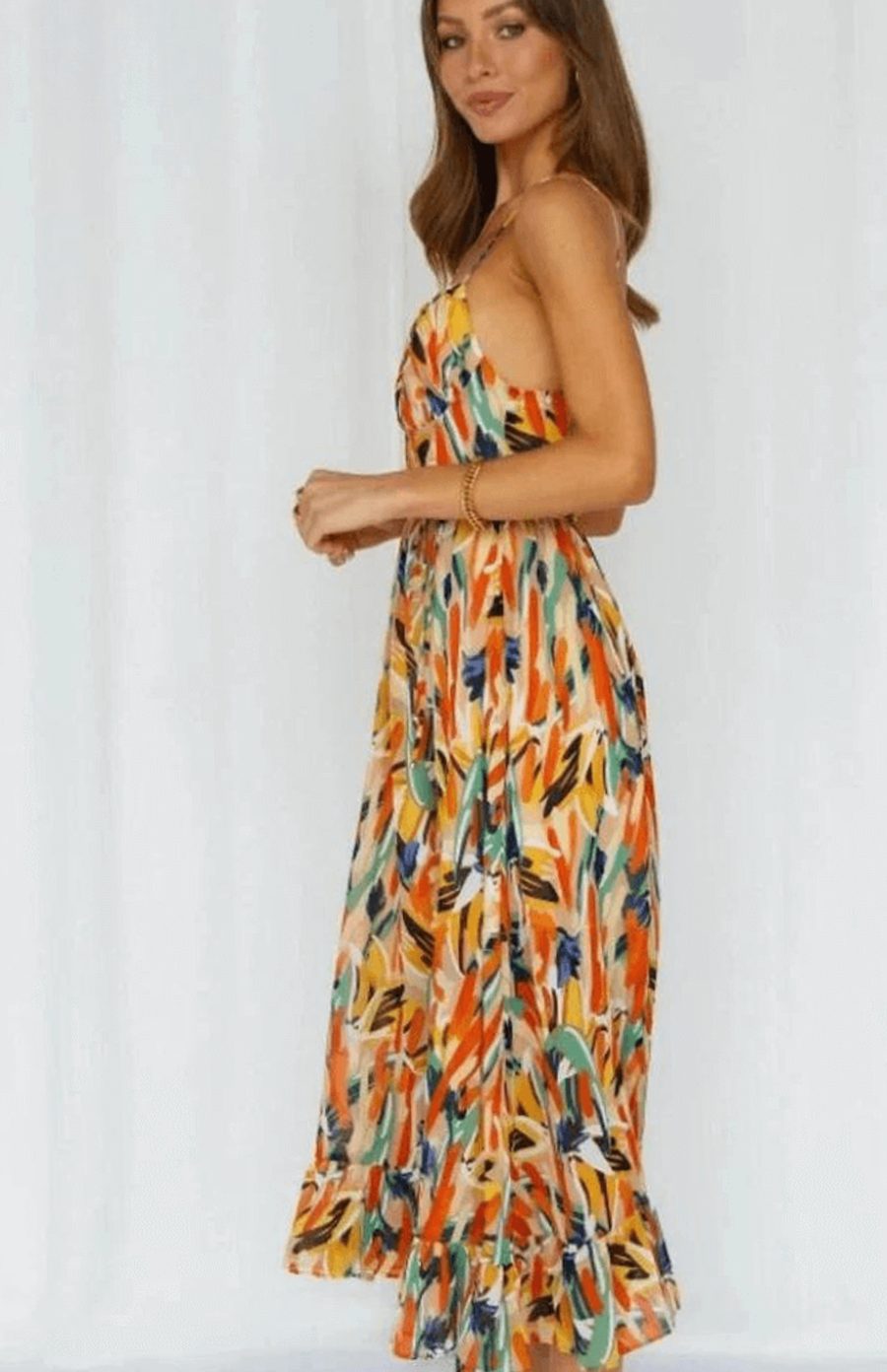 Women's Boho Floral Midi Spaghetti-Strap Flowy Summer Dress