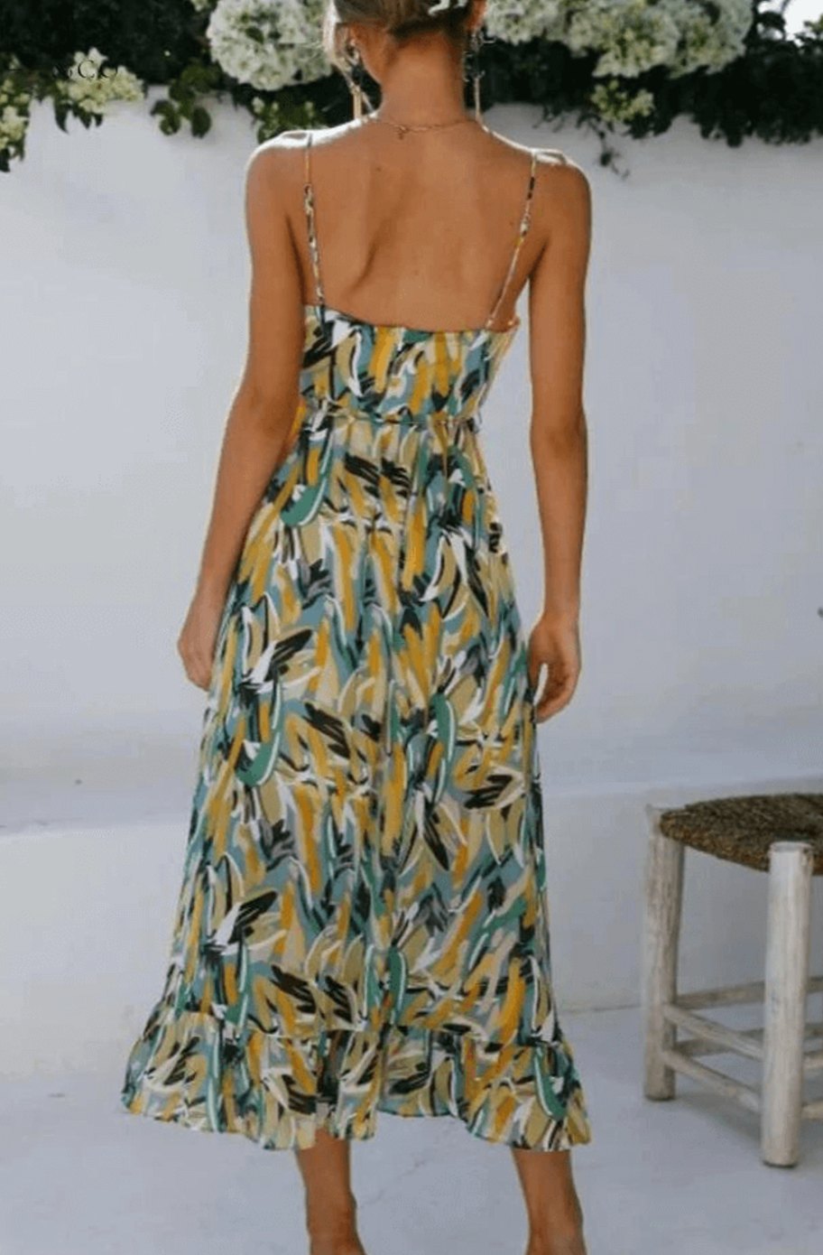 Women's Boho Floral Midi Spaghetti-Strap Flowy Summer Dress