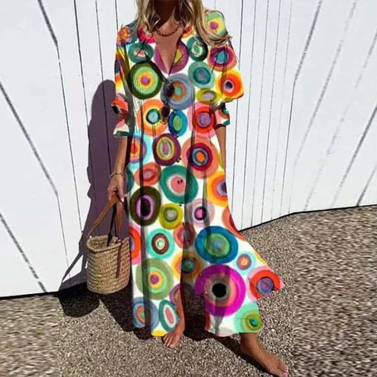 Women's Boho Floral Summer Dress Flowing V-Neck Maxi - Multicolour 2