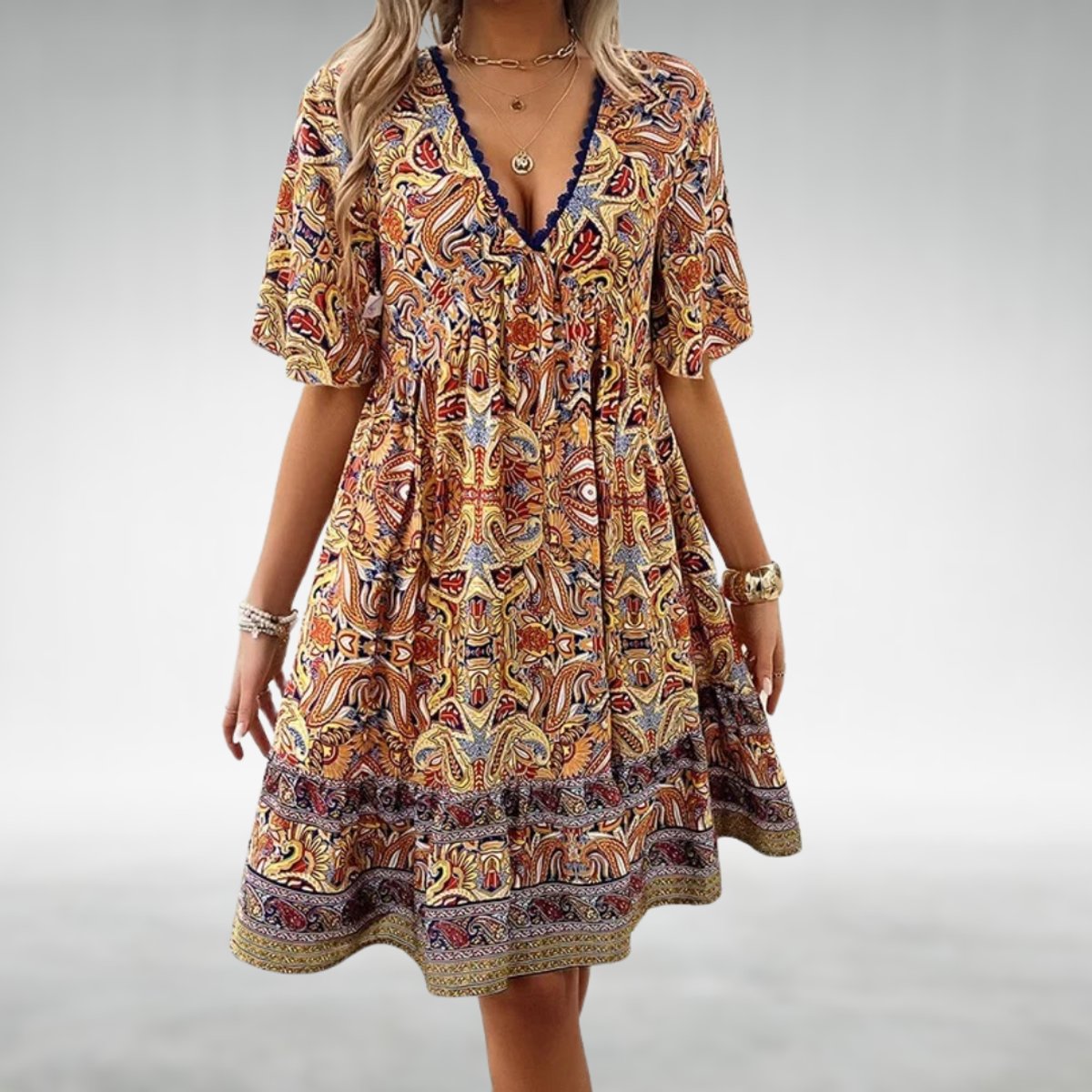 Women's Boho Paisley V-Neck Formal & Evening Dress Babydoll - Yellow