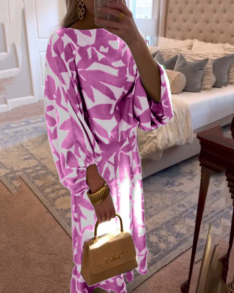 Women's Botanical Print Lantern Sleeve Two-Piece Set
