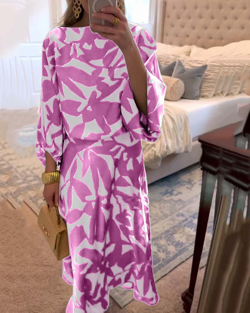 Women's Botanical Print Lantern Sleeve Two-Piece Set