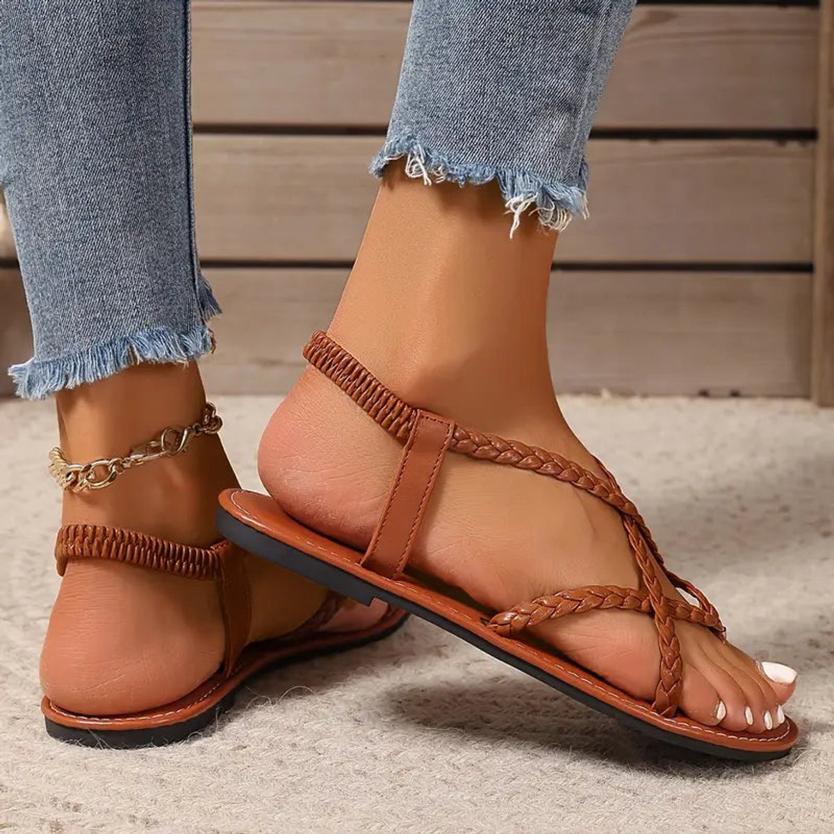 Women's Braided Flat Comfort Sandals Elastic Slingback Summer