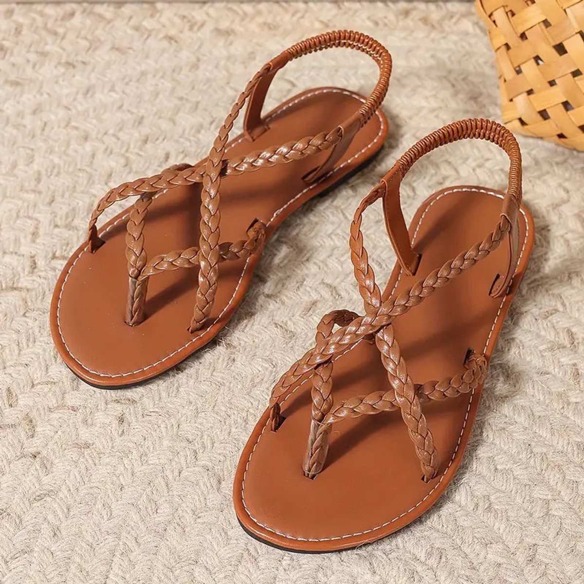 Women's Braided Flat Comfort Sandals Elastic Slingback Summer
