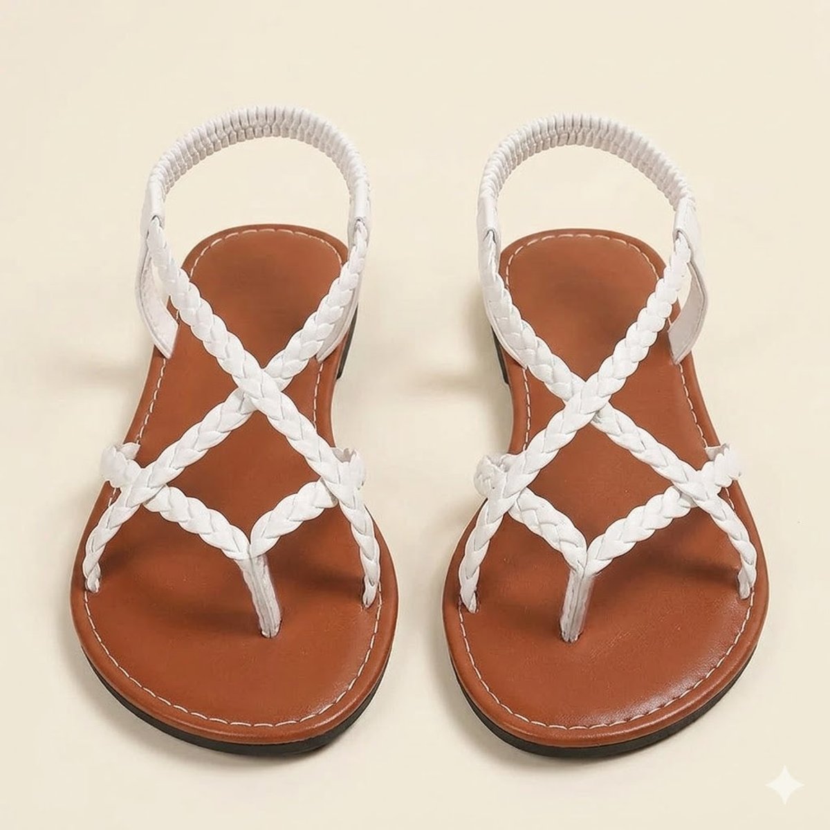 Women's Braided Flat Comfort Sandals Elastic Slingback Summer - White