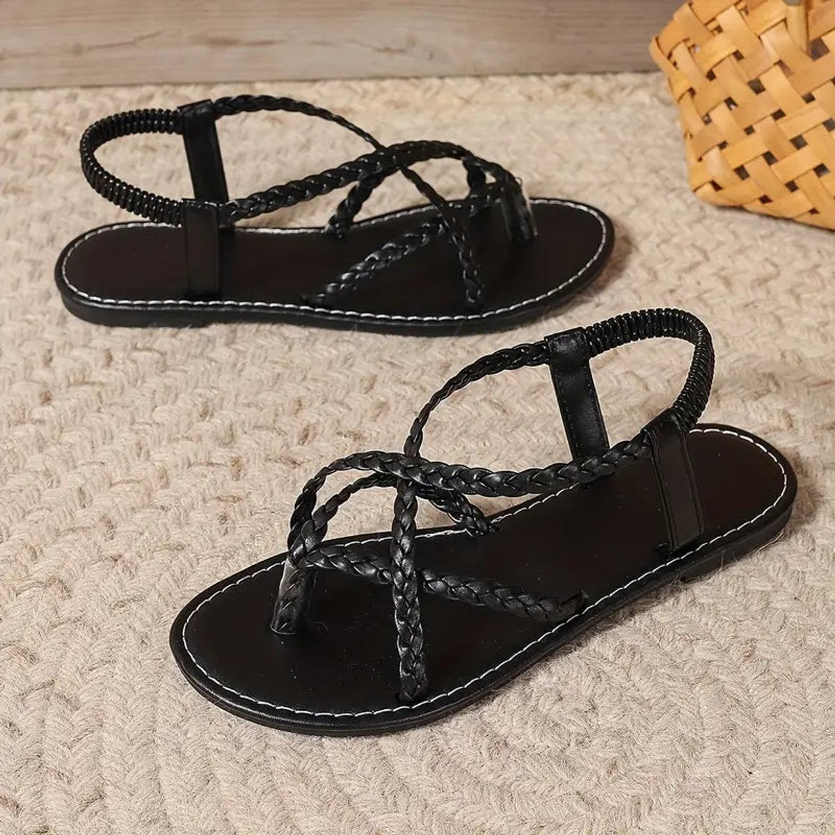 Women's Braided Flat Comfort Sandals Elastic Slingback Summer