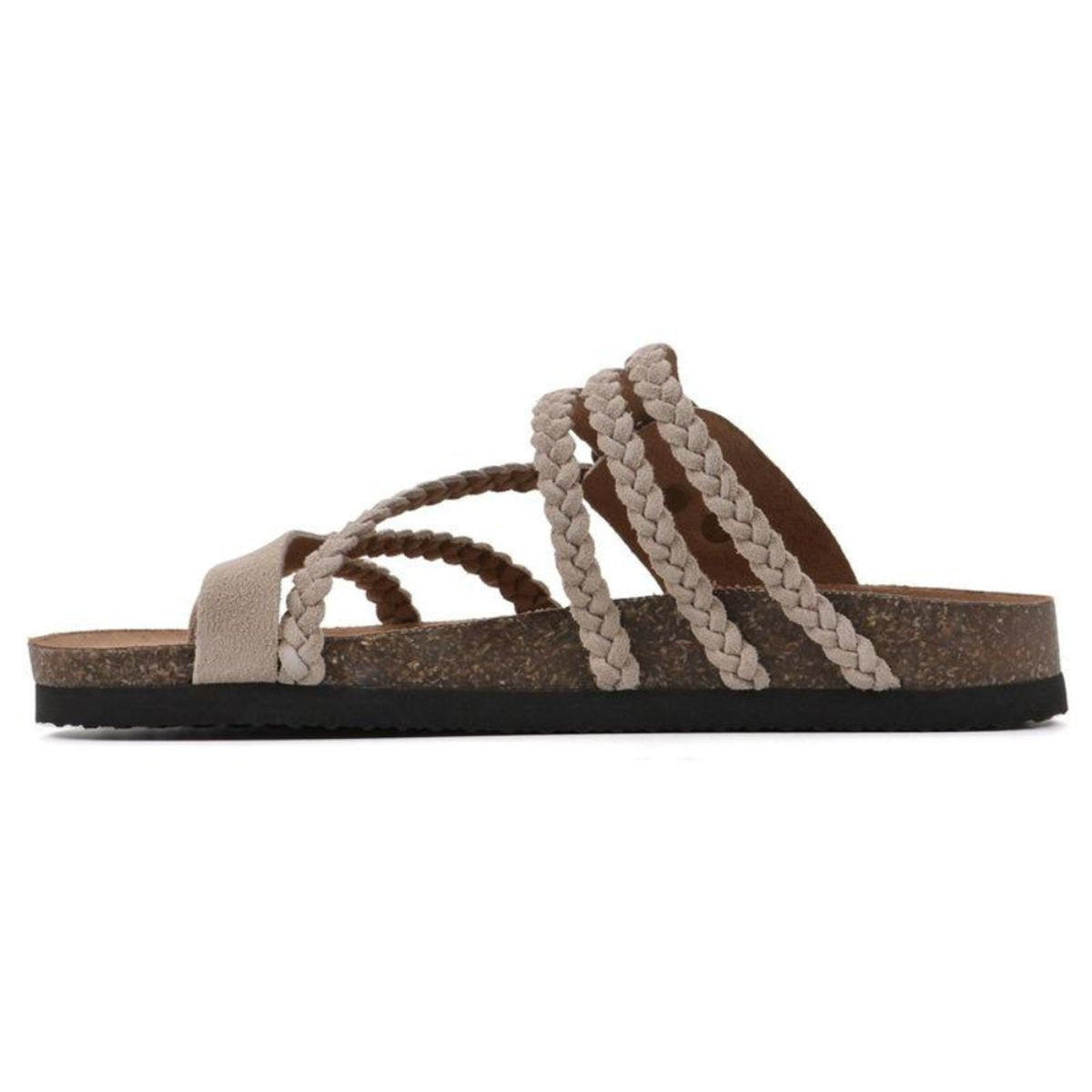 Women's Braided Suede Comfort Sandals Cork Footbed Toe-Loop