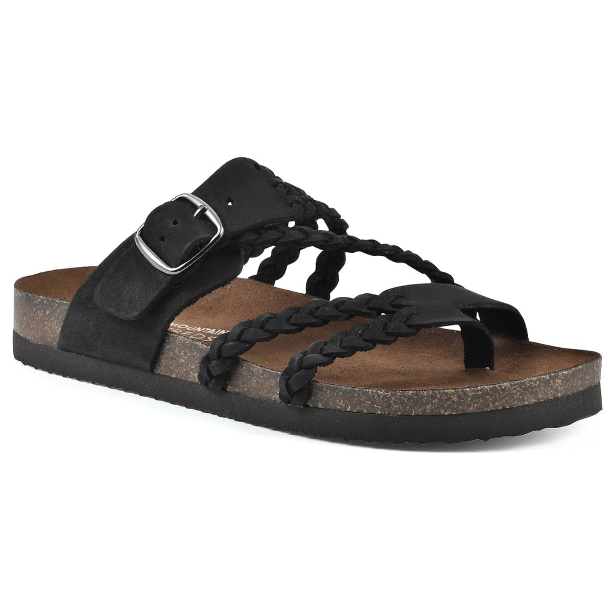 Women's Braided Suede Comfort Sandals Cork Footbed Toe-Loop - Black