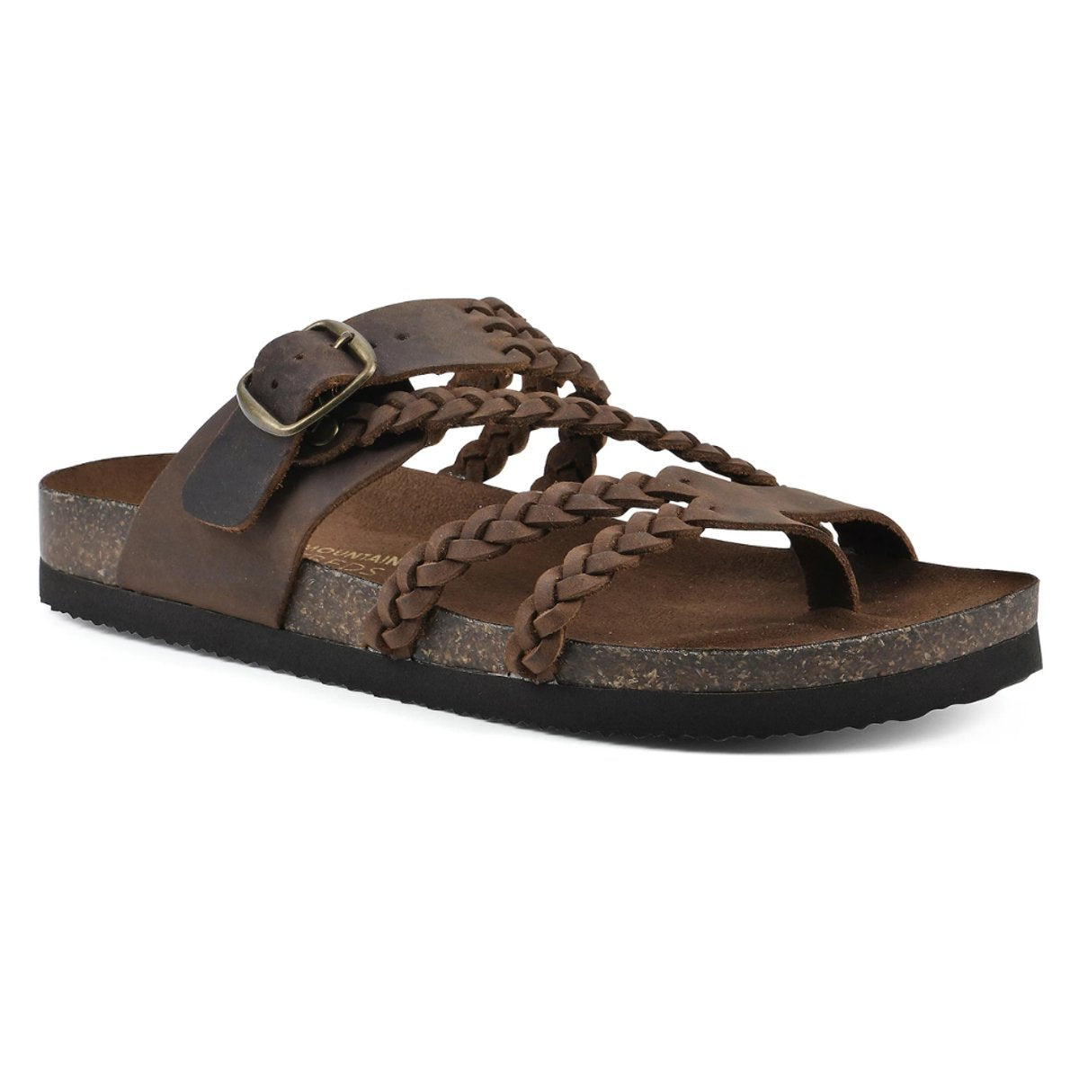 Women's Braided Suede Comfort Sandals Cork Footbed Toe-Loop - Khaki