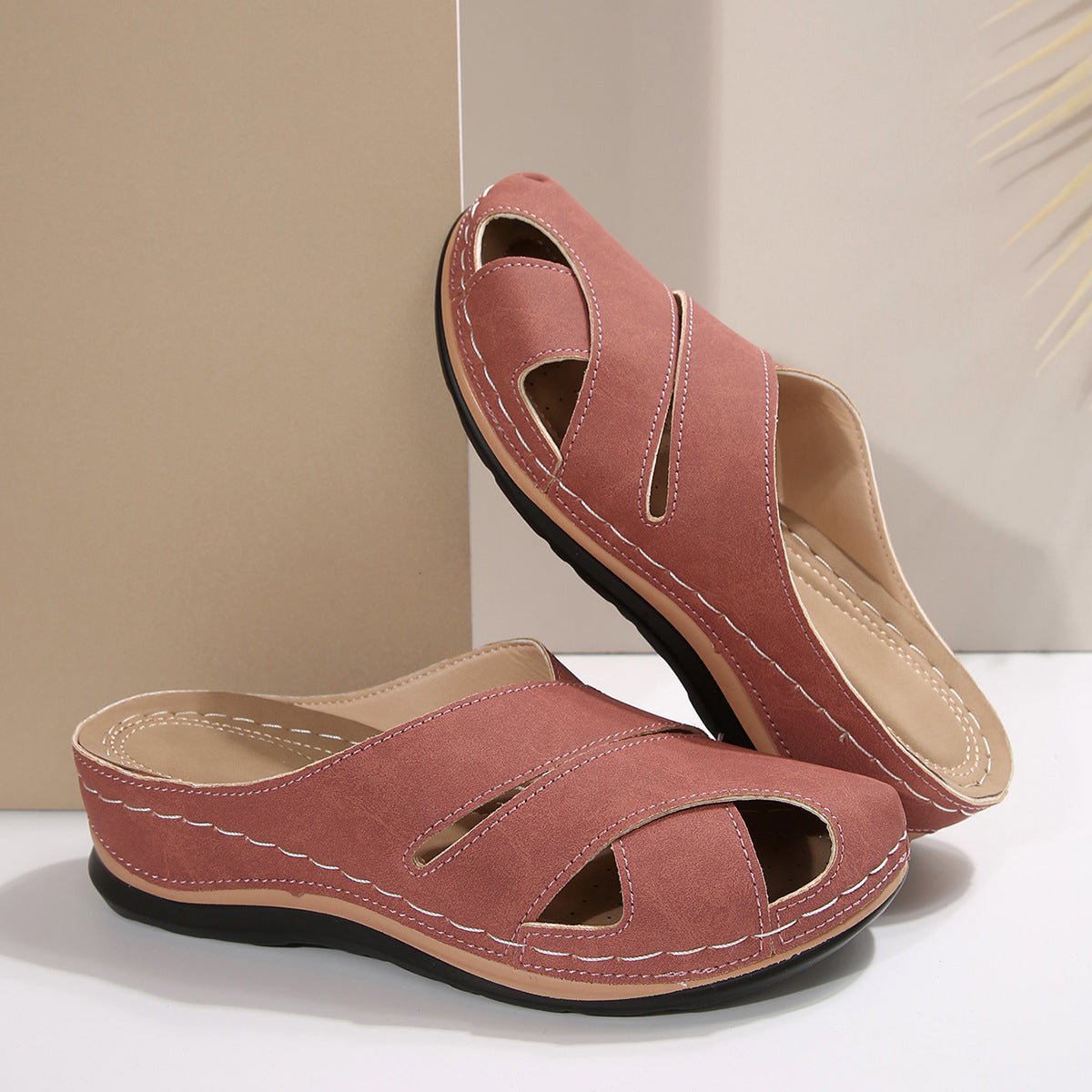 Women's Breathable Cross-Strap Cushioned Slide Sandals - Pink
