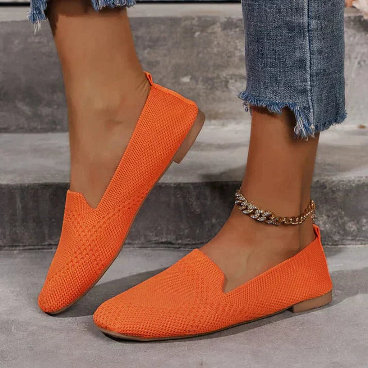 Women's Breathable Knit Slip-On Comfort Sneakers Lightweight Flat Loafers - Orange