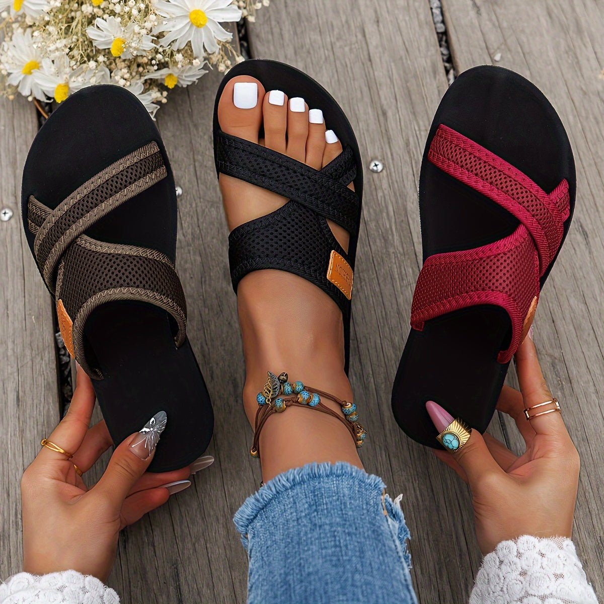 Women's Breathable Mesh Crossover Slip-On Comfort Sandals
