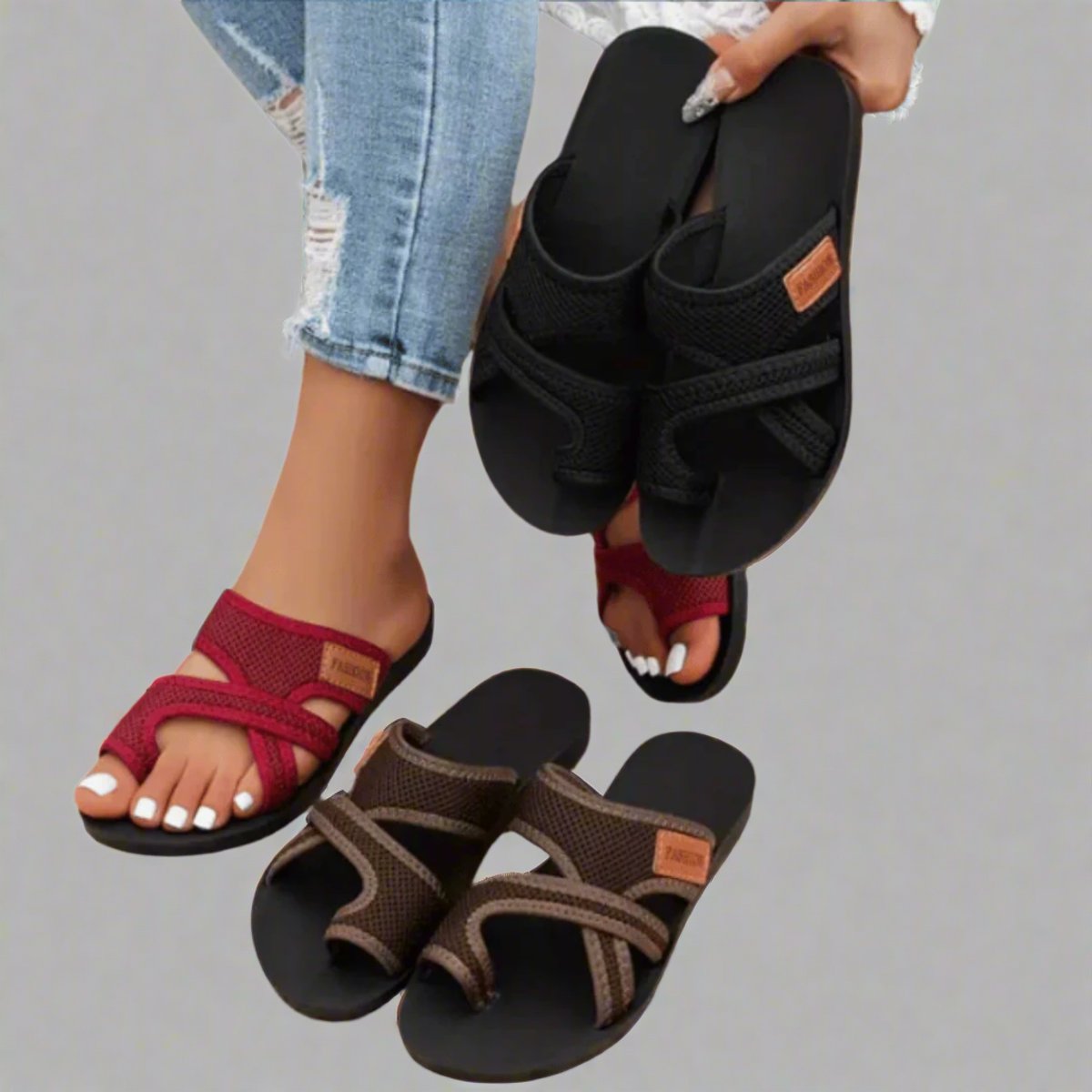 Women's Breathable Mesh Slip-On Comfort Sandals Flat Cross-Strap