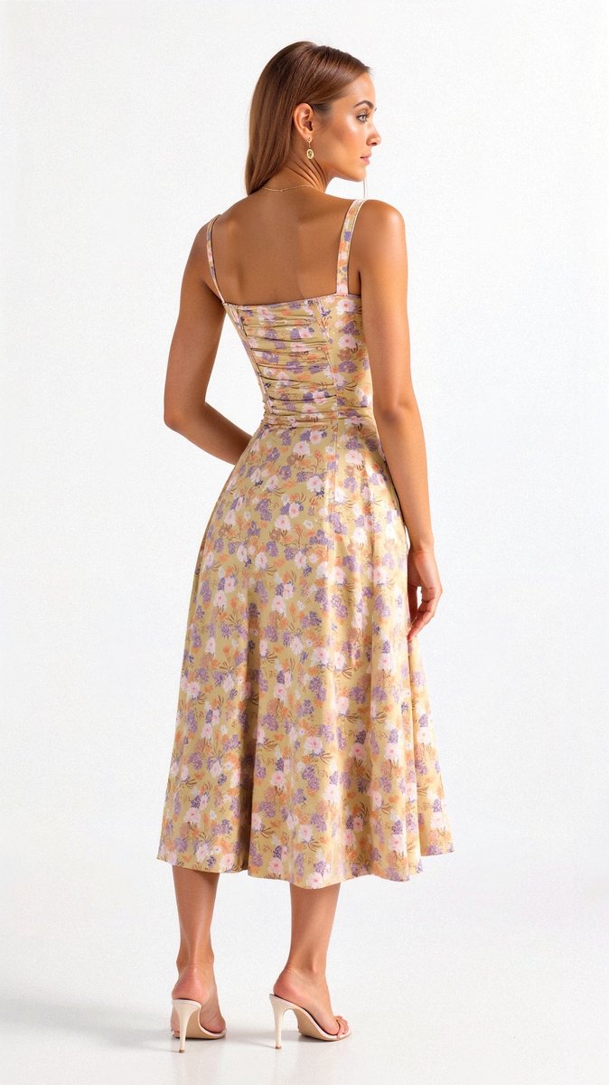 Women's Bustier Midi Floral Summer Dress Corset Waist Side Slit