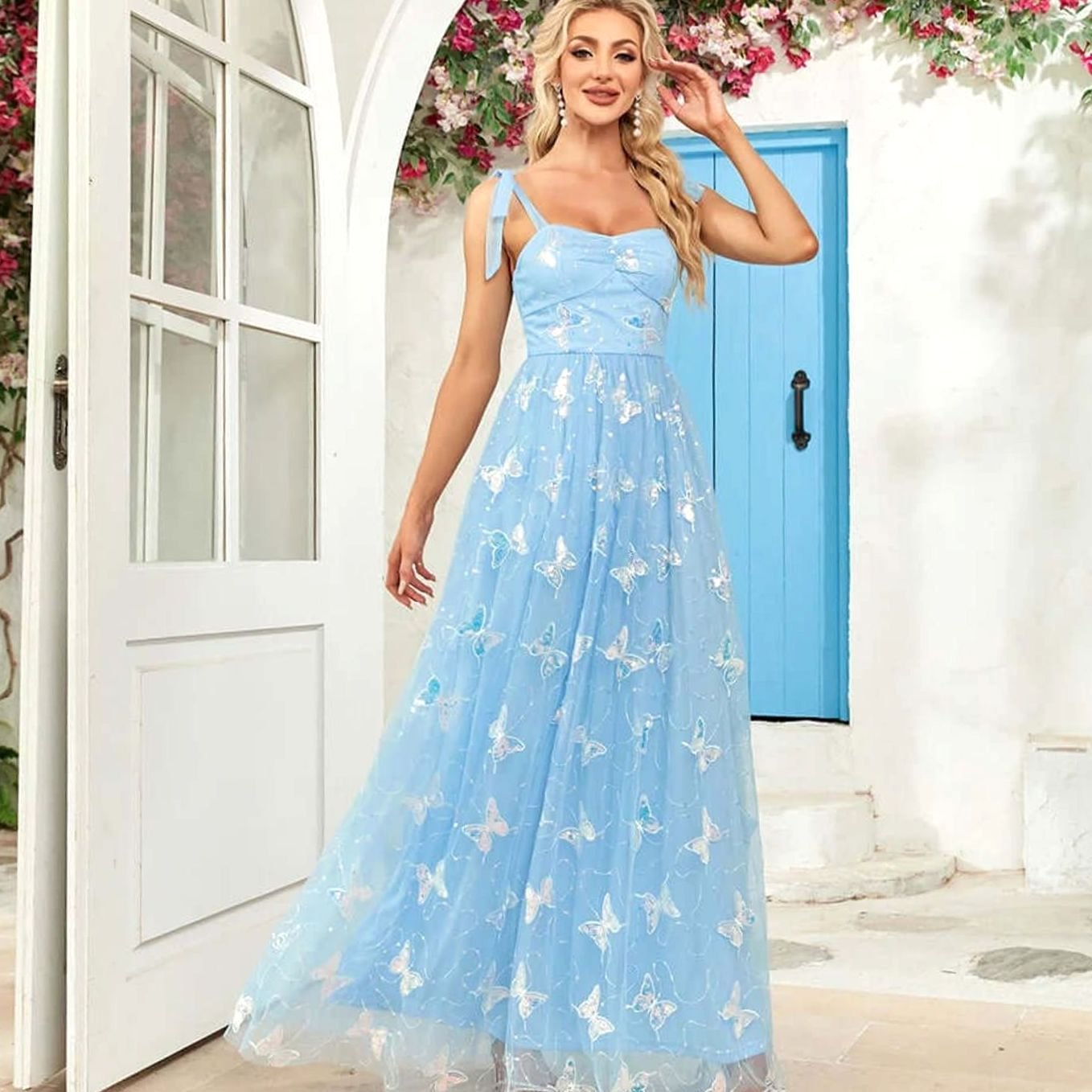 Women's Butterfly Embroidered Tulle A-Line Formal Maxi Dress II