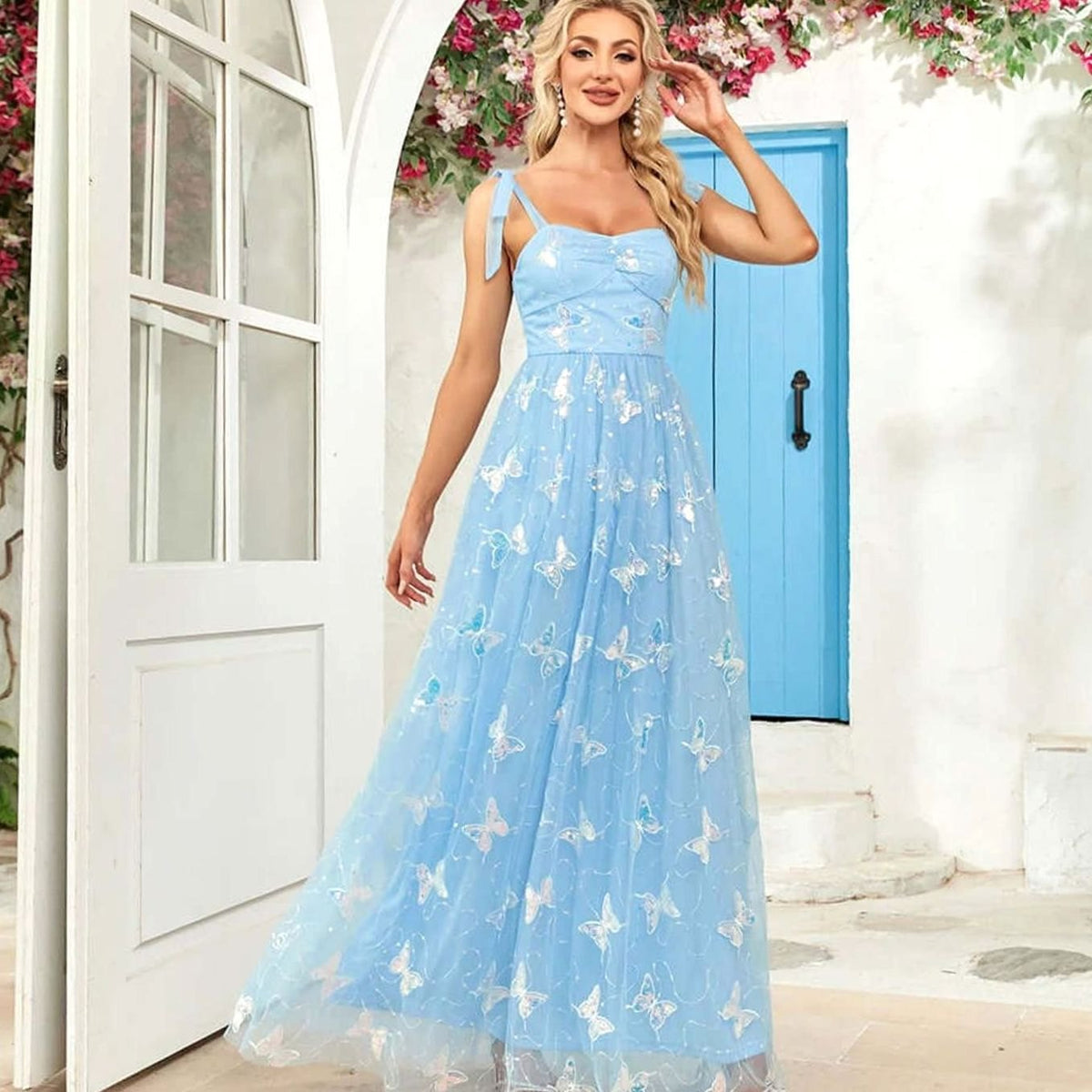 Women's Butterfly Embroidered Tulle A-Line Formal Maxi Dress II