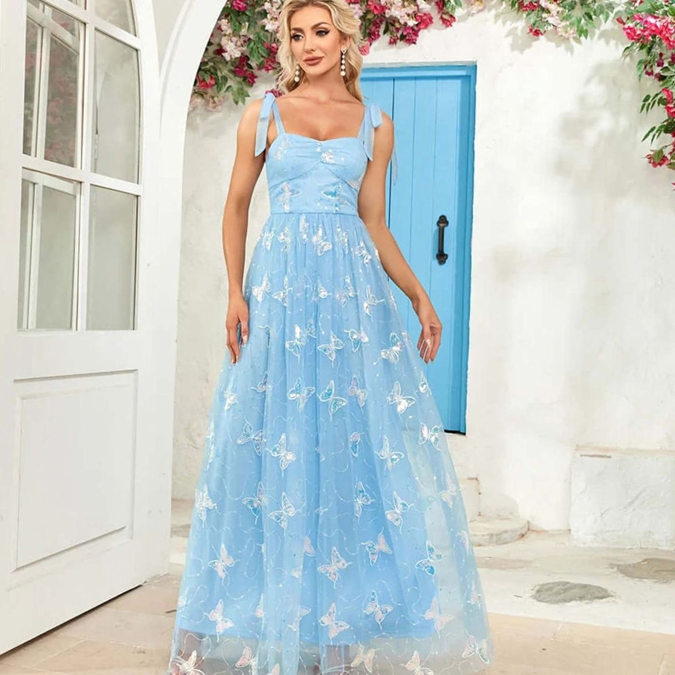 Women's Butterfly Embroidered Tulle A-Line Formal Maxi Dress II