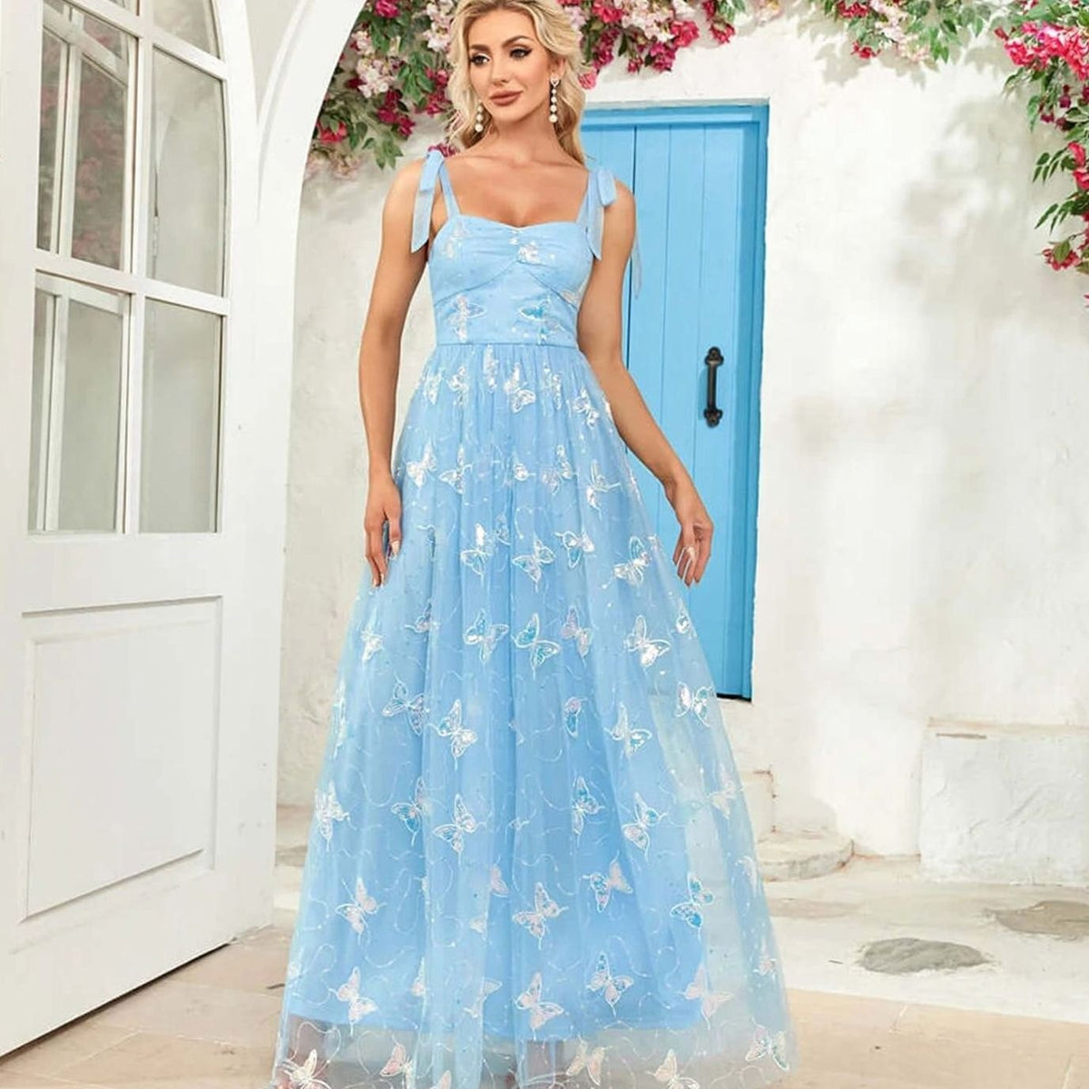 Women's Butterfly Embroidered Tulle A-Line Formal Maxi Dress II
