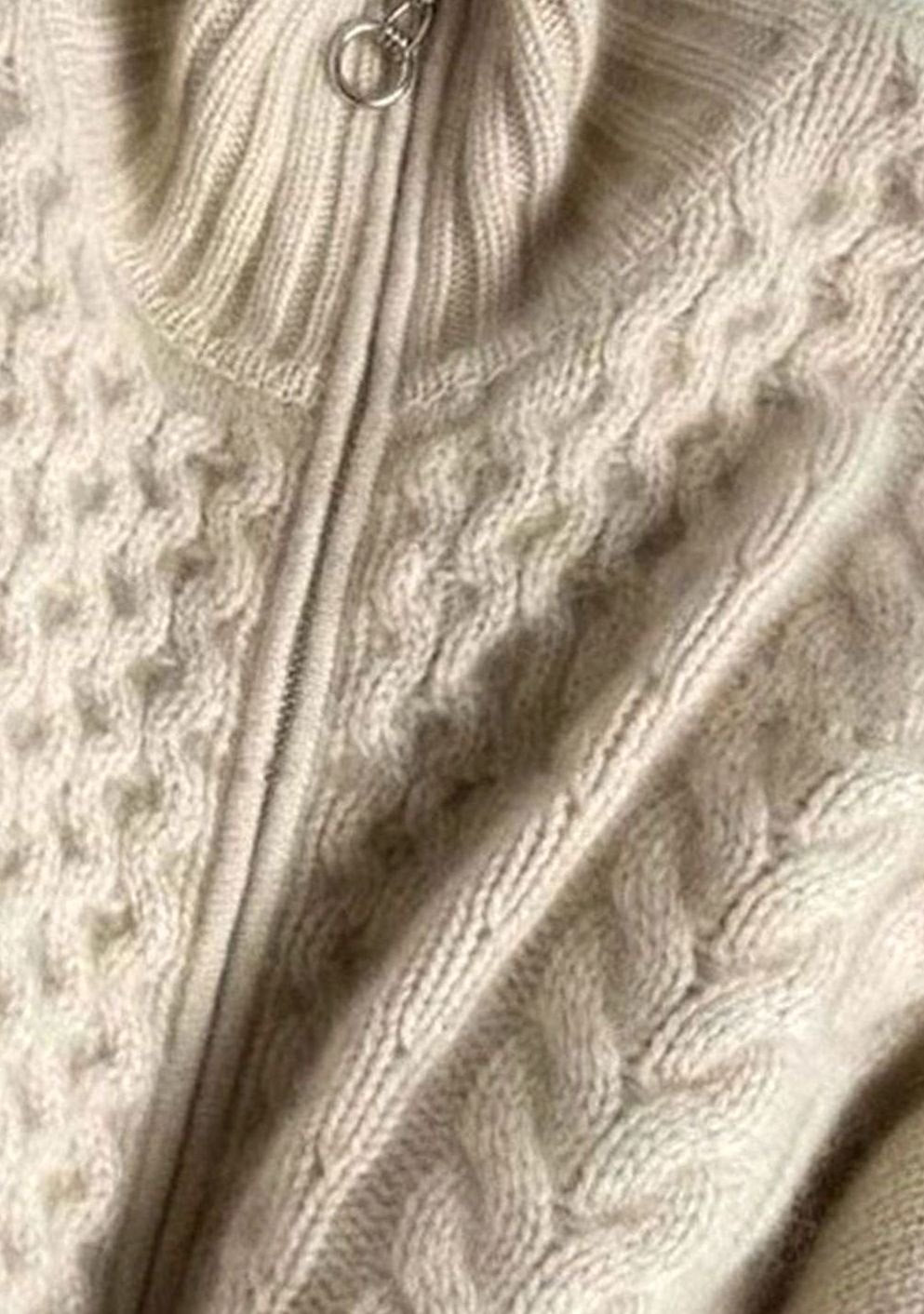 Women's Cable Knit Zip-Up High-Neck Oversized Cardigan