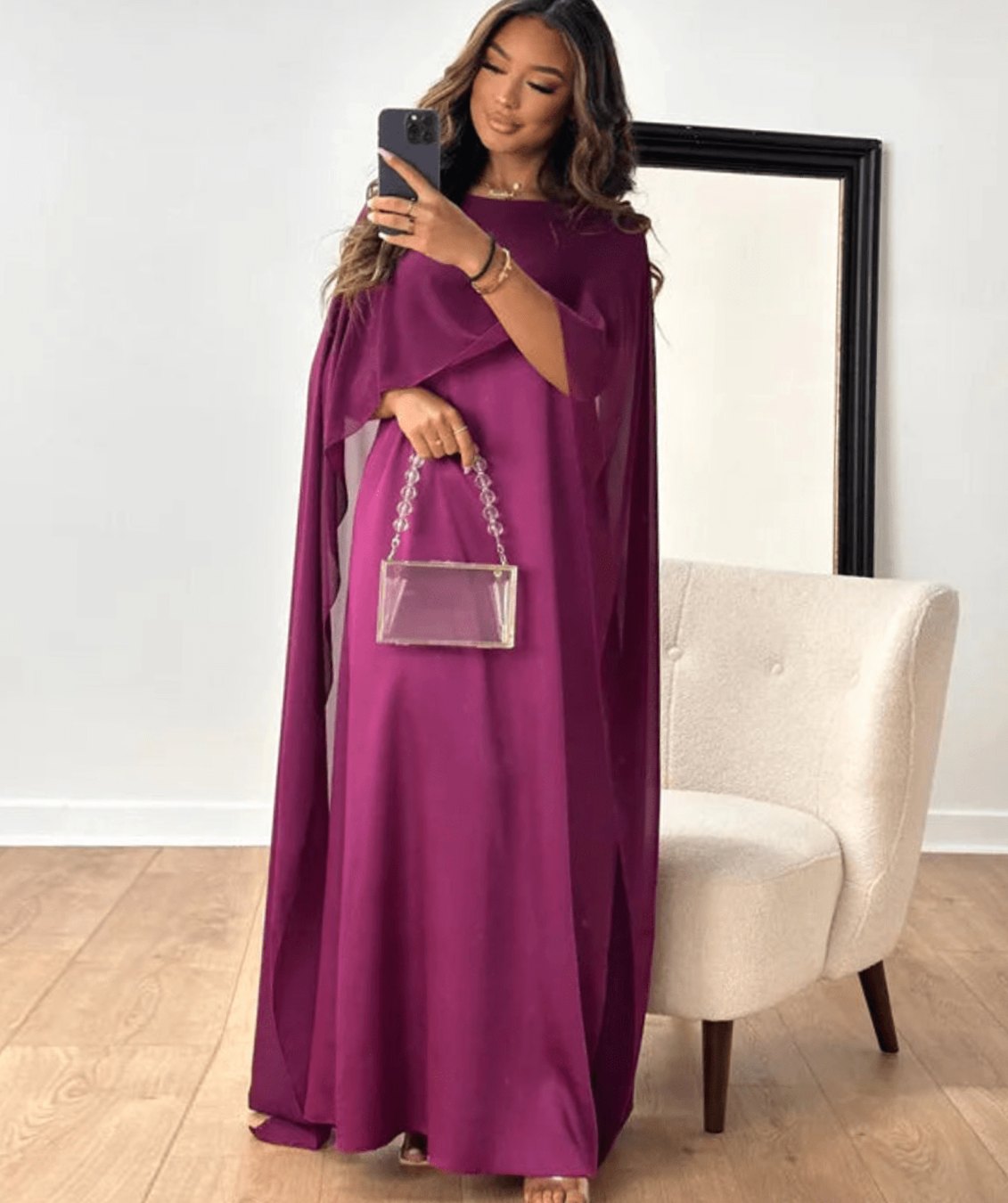 Women's Cape-Overlay Boat-Neck Floor-Length Evening Maxi Dress - Purple