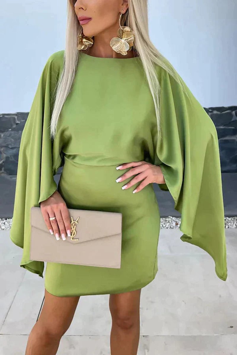 Women's Cape Sleeve Bodycon Formal & Evening Dress Batwing Mini - Green