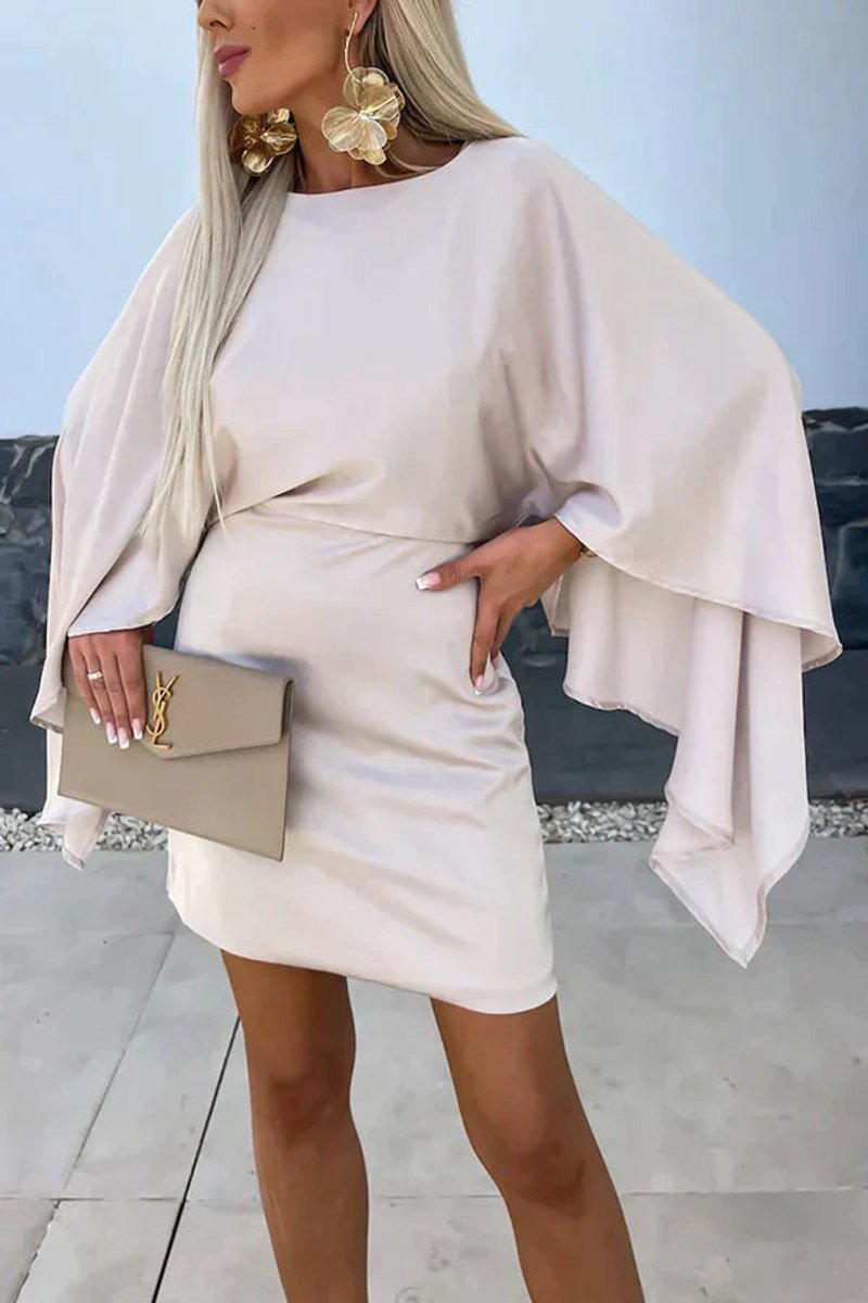 Women's Cape Sleeve Bodycon Formal & Evening Dress Batwing Mini - Beige