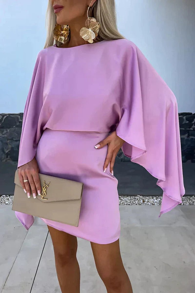 Women's Cape Sleeve Bodycon Formal & Evening Dress Batwing Mini - Purple