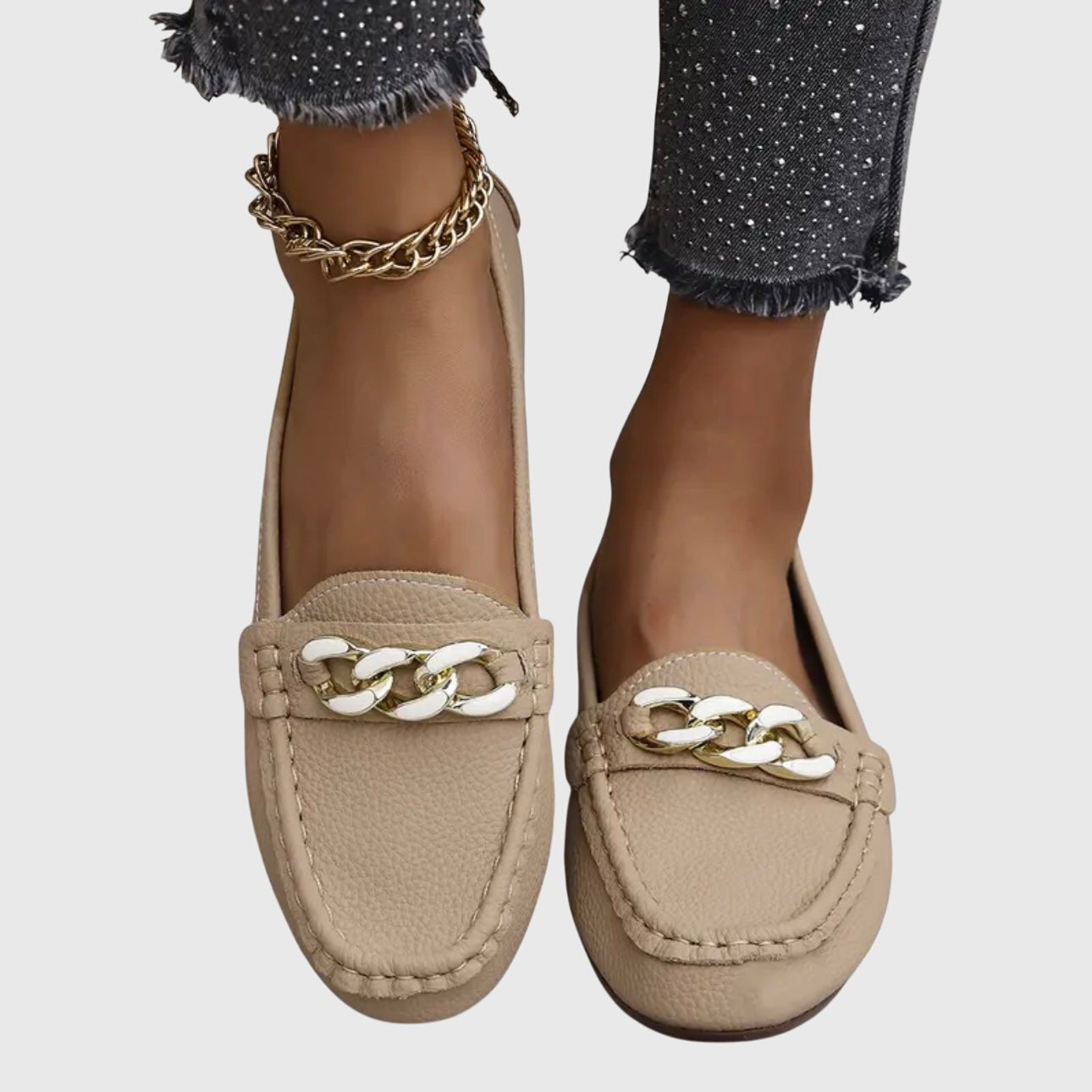 Women's Chain Detail Loafers Slip-On Comfort White