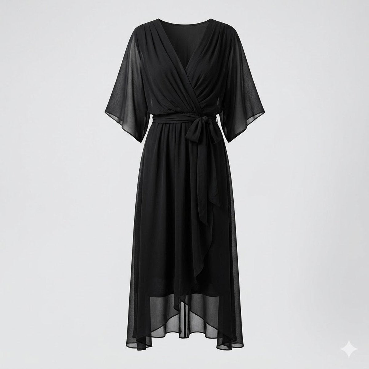 Women's Chiffon Wrap Summer Dress Midi Flowy V-Neck