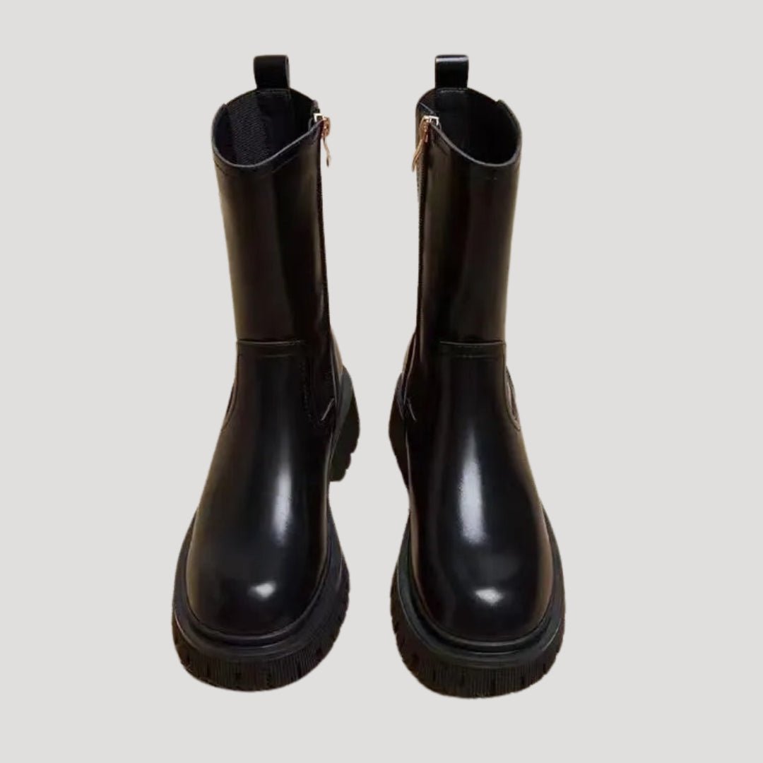 Women's Chunky Mid-Calf Leather Boots