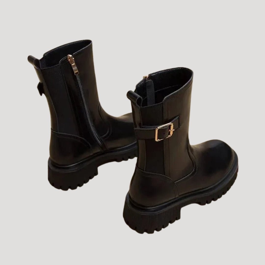 Women's Chunky Mid-Calf Leather Boots
