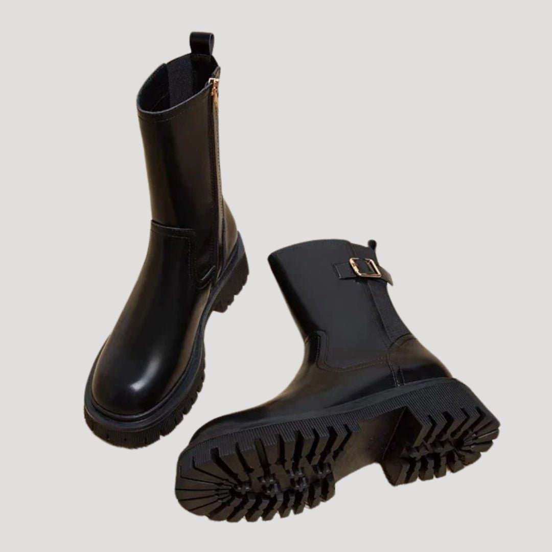 Women's Chunky Mid-Calf Leather Boots