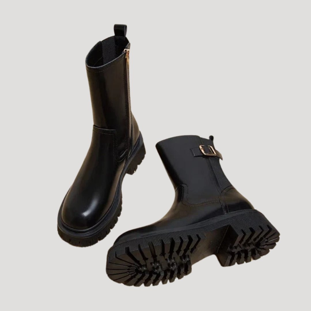 Women's Chunky Mid-Calf Leather Boots