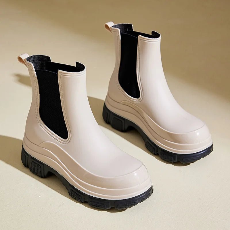 Women's Chunky Sole Slip-On Chelsea Ankle Boots - Beige