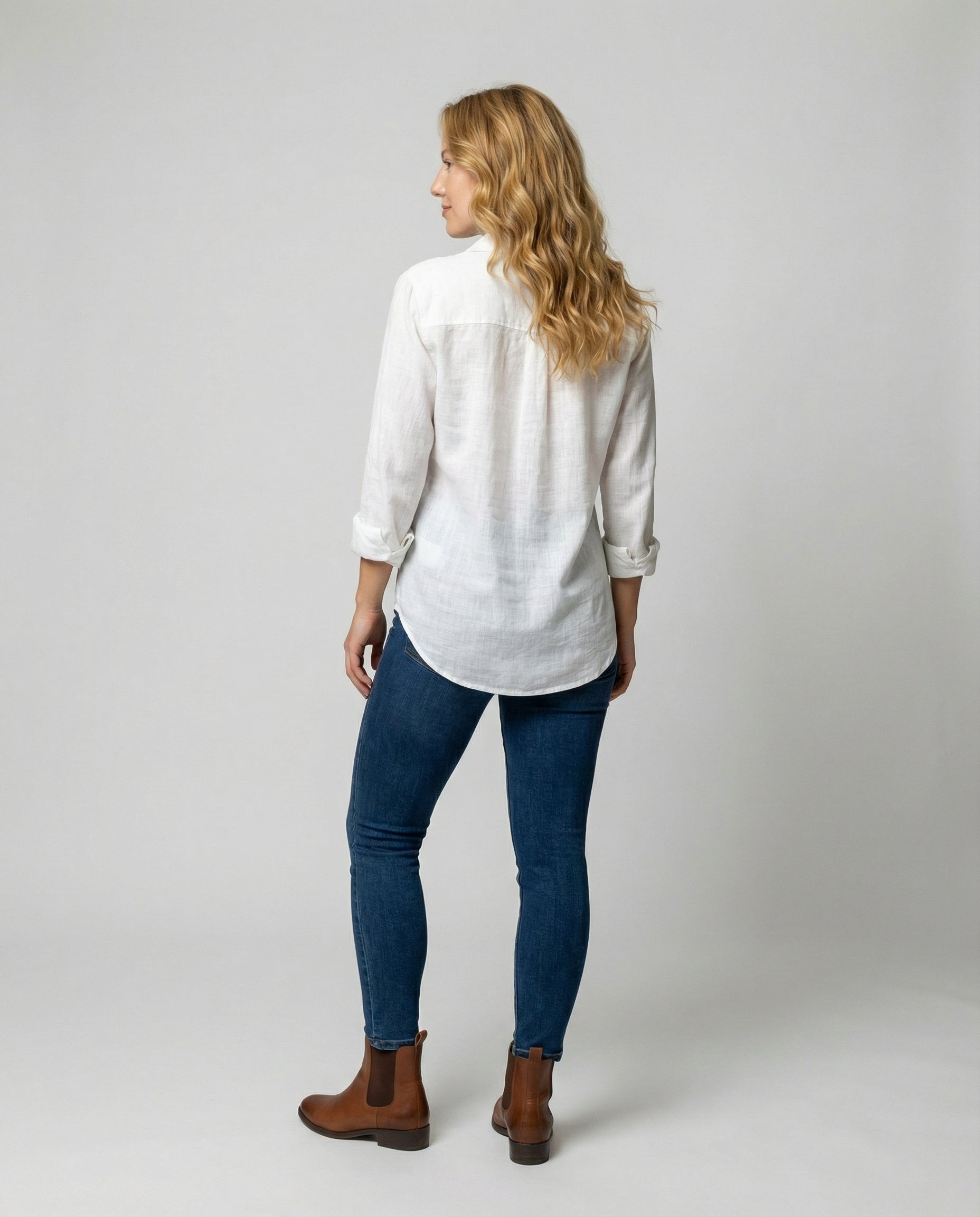 Women's Classic-Collar Three-Quarter-Sleeve Linen Shirt