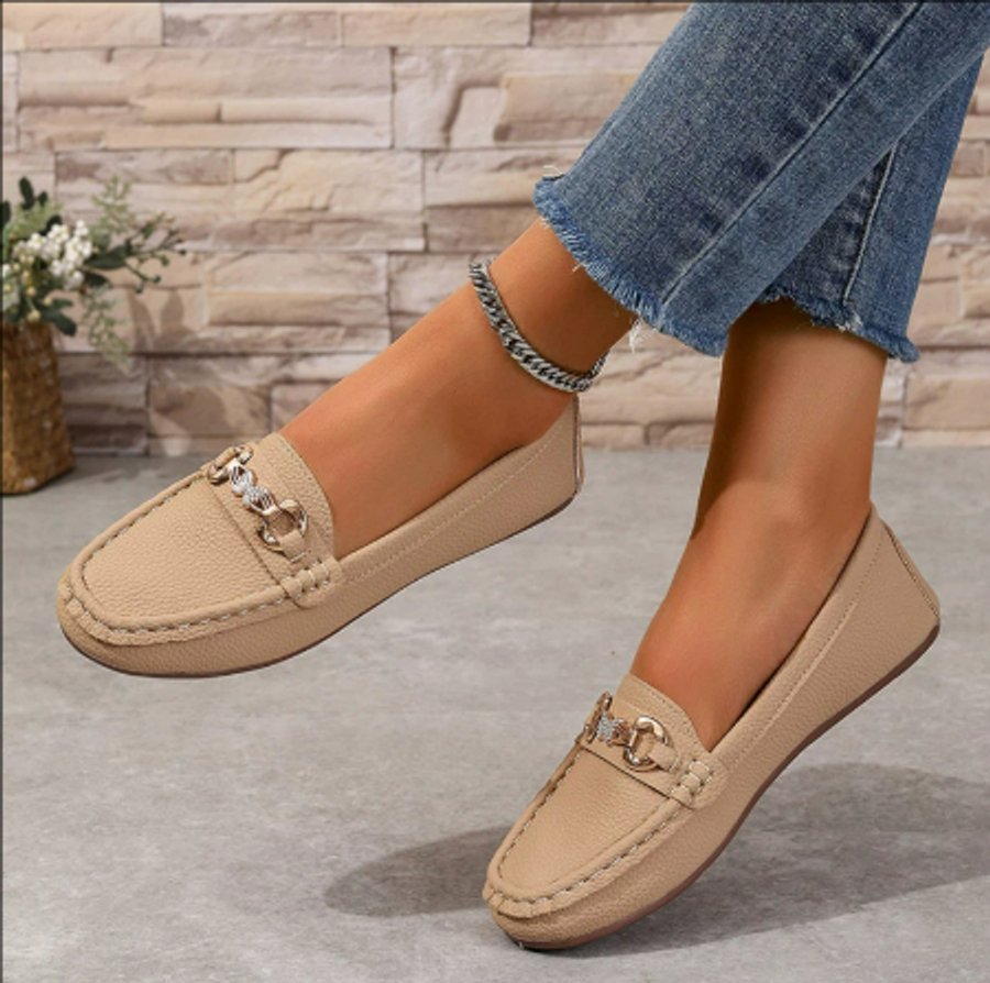 Women's Classic Slip-On Horsebit Loafers Flat Leather-Look - Khaki