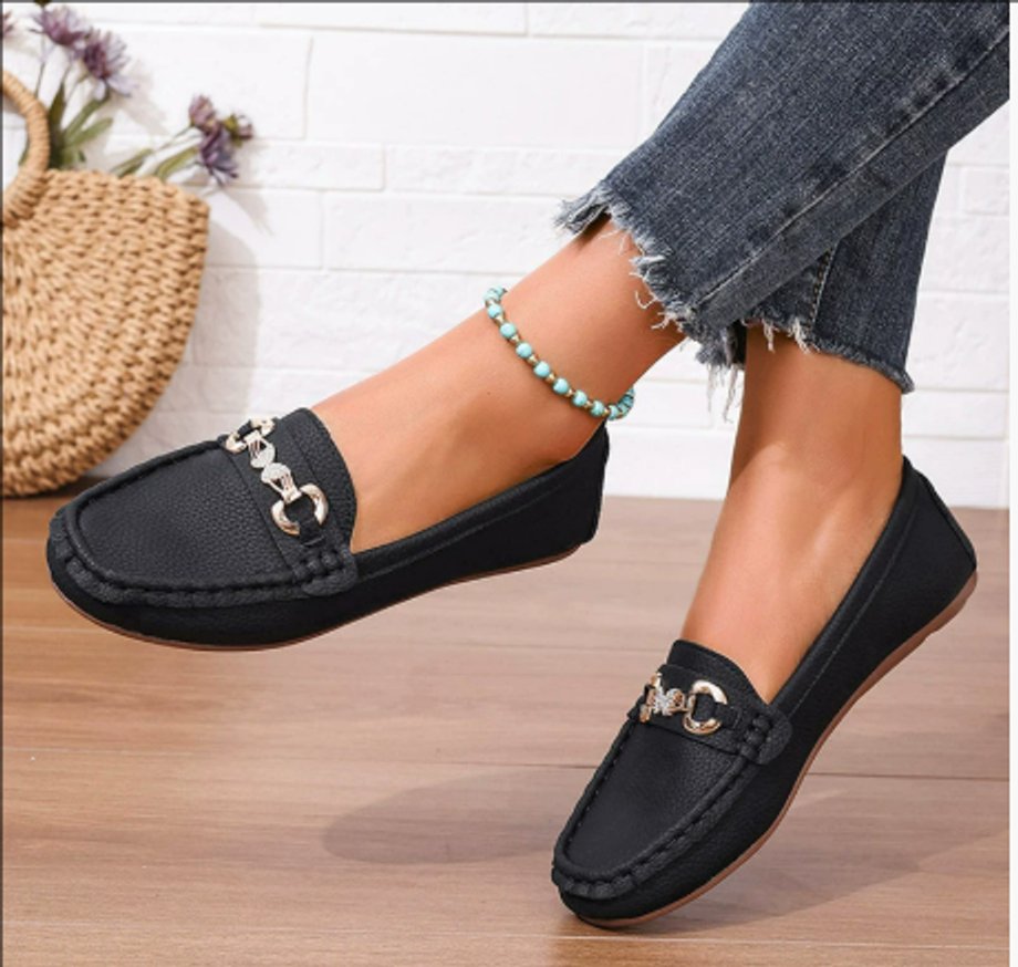 Women's Classic Slip-On Horsebit Loafers Flat Leather-Look - Black