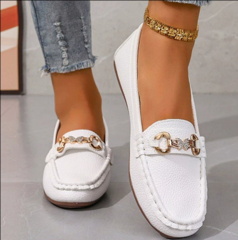 Women's Classic Slip-On Horsebit Loafers Flat Leather-Look - White