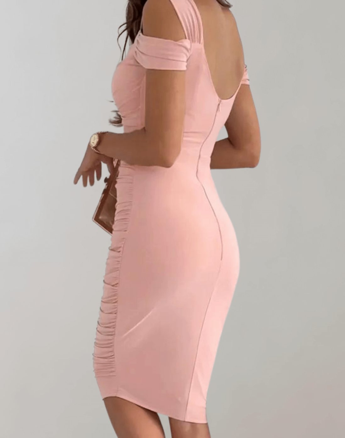 Women's Cold-Shoulder Ruched Bodycon Party Midi Dress