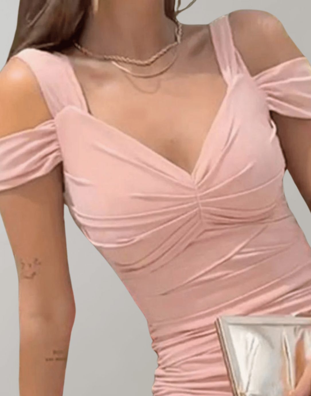 Women's Cold-Shoulder Ruched Bodycon Party Midi Dress