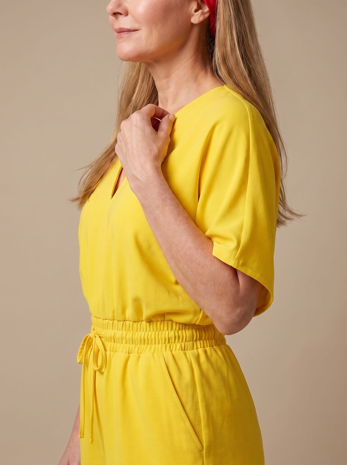Women's Cold Shoulder Short Sleeve V-Neck Drawstring Playsuit