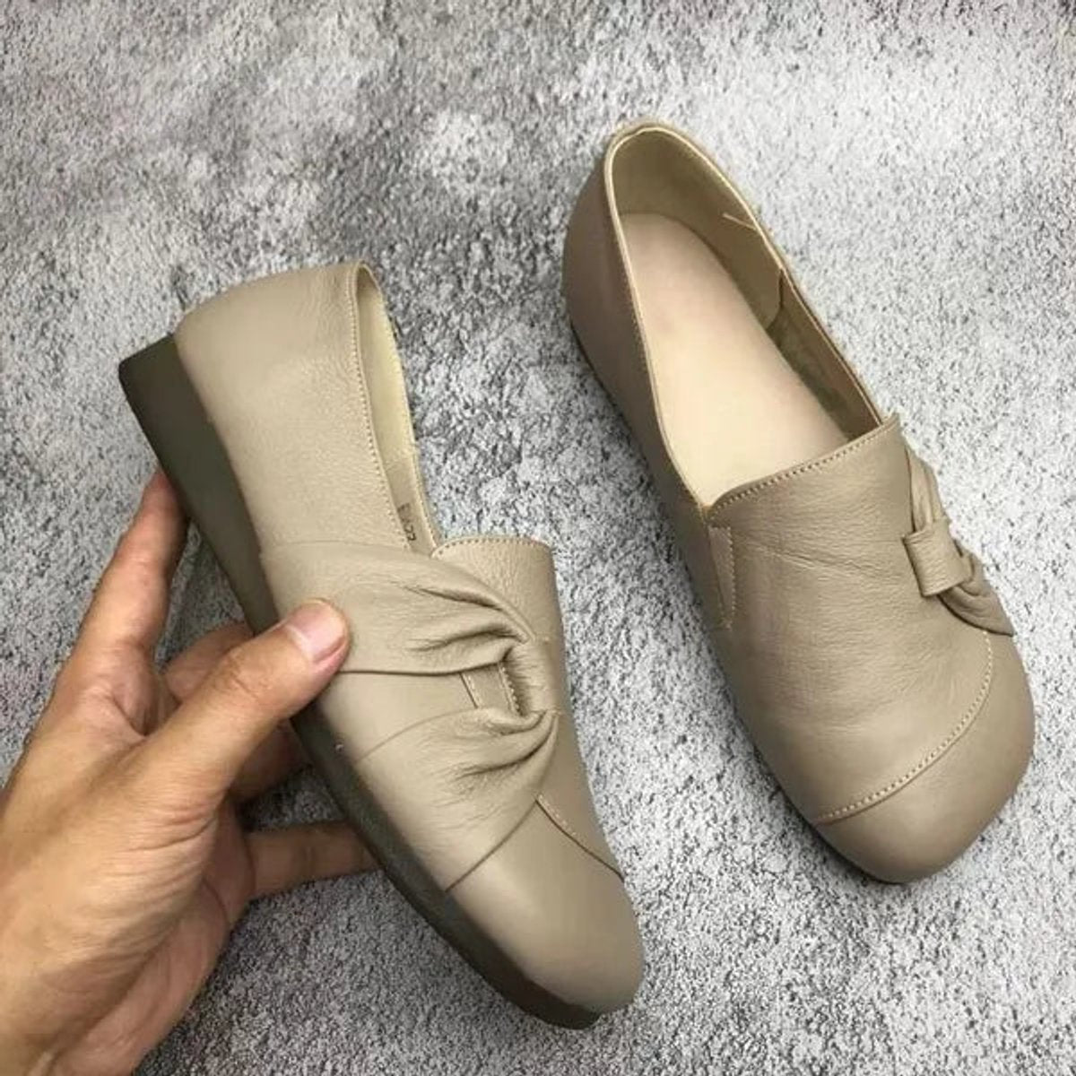 Women's Comfort Leather Slip-On Arch Support Wedge Flats - Beige