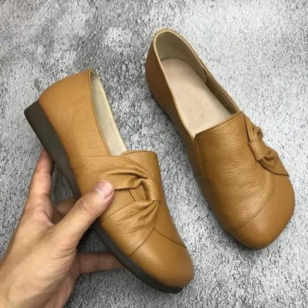 Women's Comfort Leather Slip-On Arch Support Wedge Flats - Brown