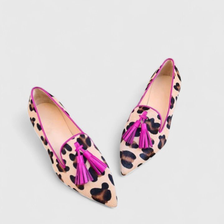 Women's Comfort Loafers Leopard Print Tassel Slip-On - Pink