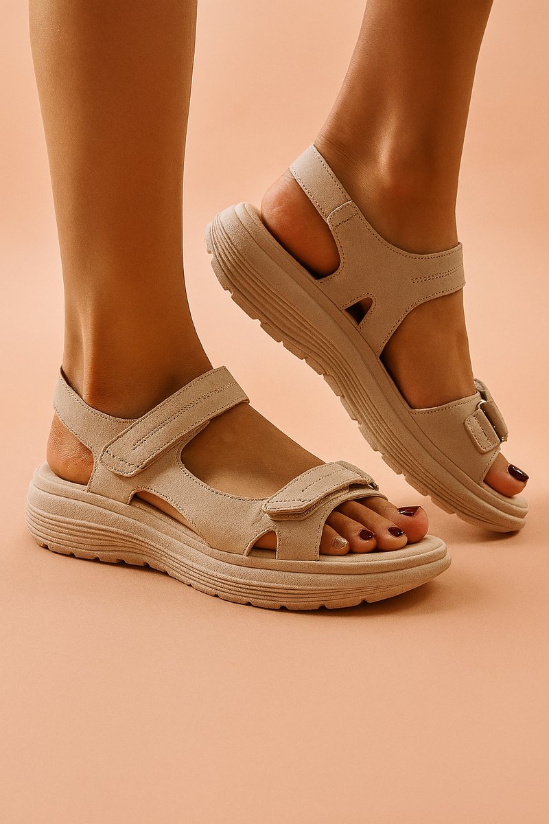 Women's Comfort Sandals Adjustable Strap Thick-Sole Sport Sandals - Beige